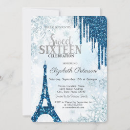 Glitter, Eiffel Torn Snöflingor Sweet 16 Inbjudningar