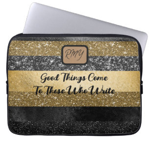 Glitter, Elegant Black och Guld Laptop Fodral