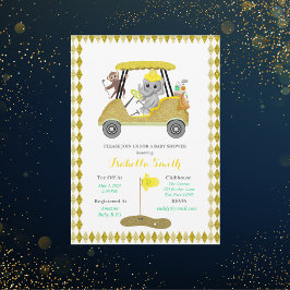 Glitter Elephant & Monkey Golf Baby Shower Inbjudningar