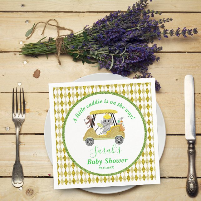 Glitter Elephant & Monkey Golf Baby Shower Return Pappersservett (Skapare uppladdad)