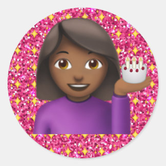 Glitter Emoji Girl Sticker Runt Klistermärke
