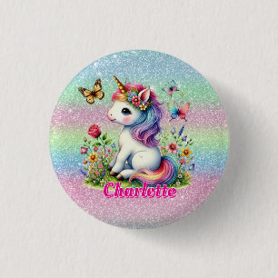 Glitter enhörning äng vilda blommor knapp