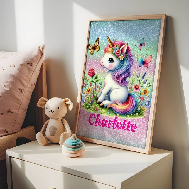 Glitter enhörning äng vilda blommor  poster (Skapare uppladdad)