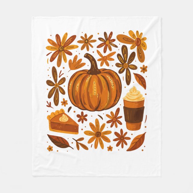 Glitter Fall Blommigt Pumpkin Thankgiving Fleecefilt (Framsidan)