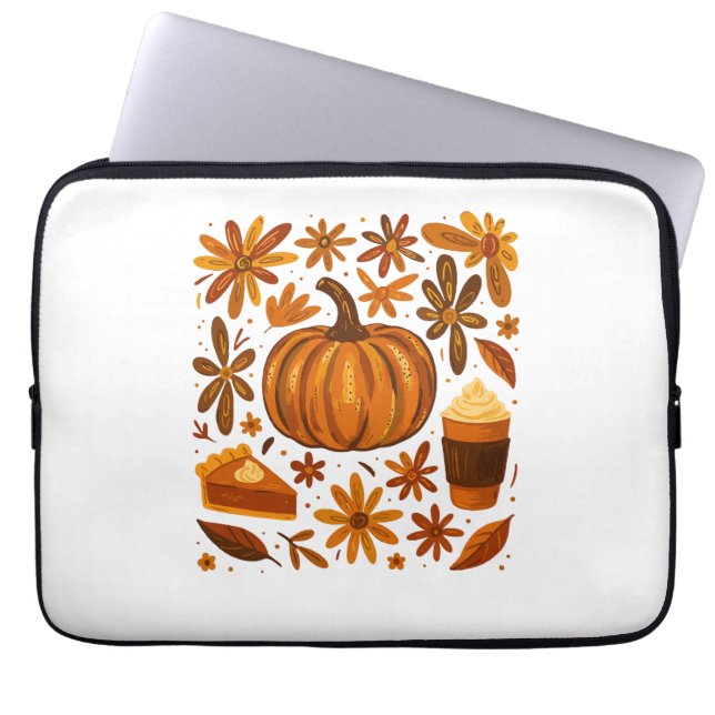 Glitter Fall Blommigt Pumpkin Thankgiving Laptop Fodral (Framsidan)