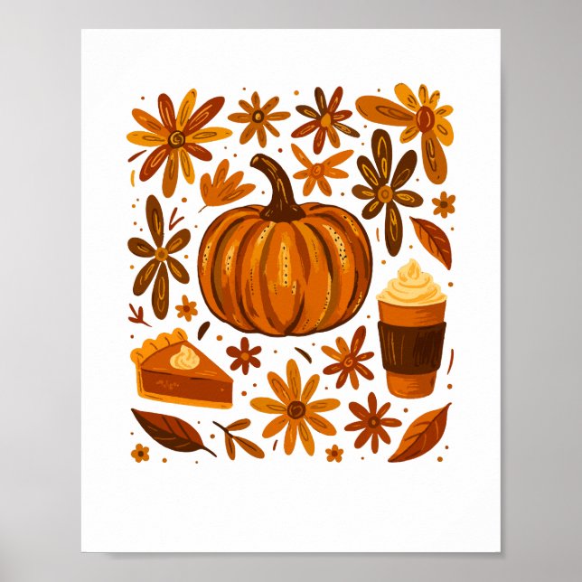 Glitter Fall Blommigt Pumpkin Thankgiving Poster (Framsidan)