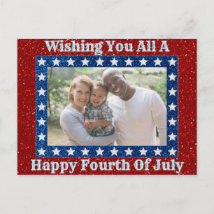 Glitter familjefoto lycklig 4 juli vykort
