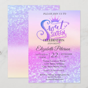 Glitter Färgglad Bokeh Ombre,Tiara Sweet 16 Party Inbjudningar