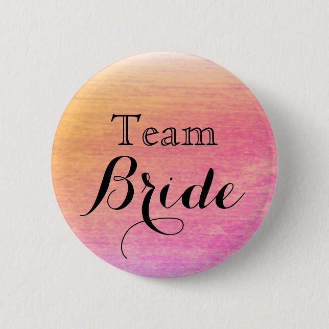 Glitter Faux Foil Bröllop Team Bride Black Guld Knapp (Framsida)