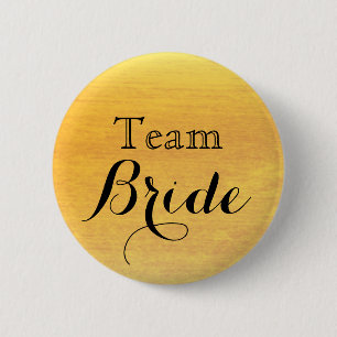 Glitter Faux Foil Bröllop Team Bride Black Guld Knapp