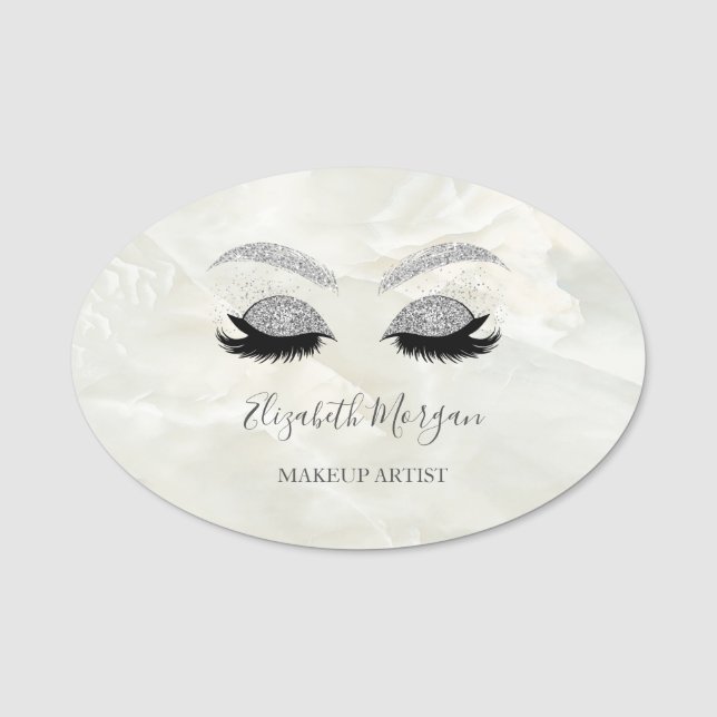 Glitter Faux Lash, White Marble Makeup-artist Namnbricka (Framsida)