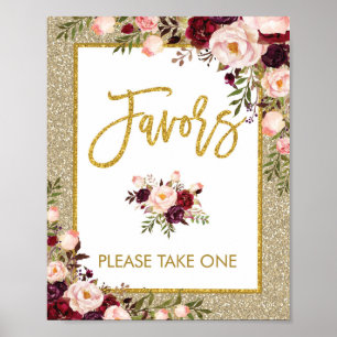 Glitter-favoriter undertecknar Blommigt Bröllop Mö Poster