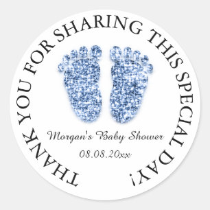 Glitter Feet Baby Shower Favor Tack Blue Boy Runt Klistermärke