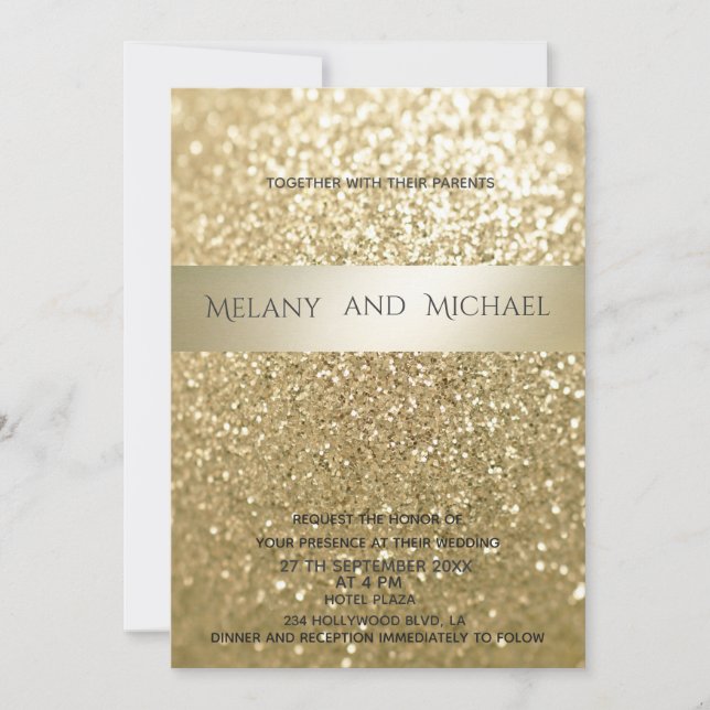 Glitter finare elegant modern guld rand inbjudningar (Framsida)