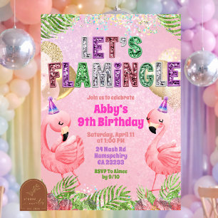 Glitter Flamingle Sequin Flick Födelsedag Inbjudningar