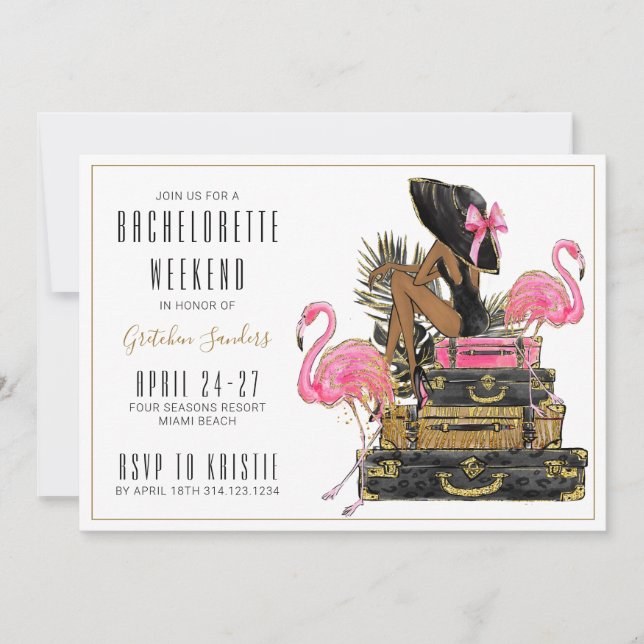 Glitter Flamingo Bachelorette Party Helg Inbjudningar (Framsida)