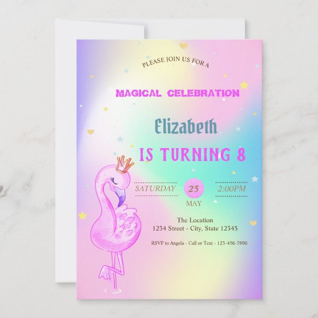Glitter Flamingo,Krona Ombre Holography Birthday Inbjudningar (Framsida)