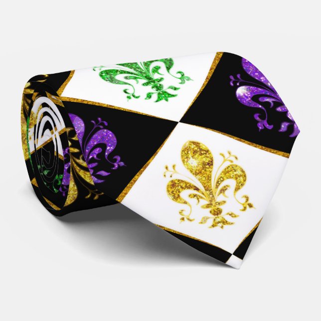 Glitter Fleur de Lis Diamant Mardi Gras 2 färg Slips (Rullad)