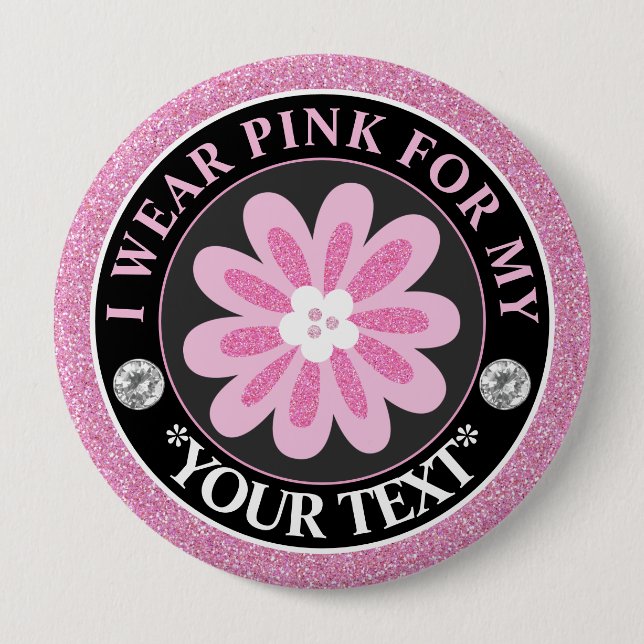 Glitter Flower Breast Cancer Awareness Design Knapp (Framsida)