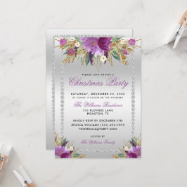 Glitter Flowers, Diamond Framed jul Party Inbjudningar