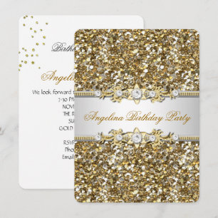 Glitter Födelsedagsfest Guld Juvel Diamant Inbjudningar