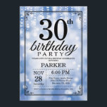Glitter för 30års födelsedaginbjudanblått inbjudningar<br><div class="desc">30års födelsedaginbjudan med blått stränger ljus med blåttglitterbakgrund. Blåttfödelsedag. Vuxen födelsedag. Manar- eller kvinnaBday inbjudan. 13th 15th 16th 18th 20th 21st 30th 40th 50th 60th 70th 80th 90:e 100.,  något åldras. Behaga klickar "skräddarsy den" knäppas och använder vårt designverktyg för att ändra denna mall för mer ytterligare customization.</div>