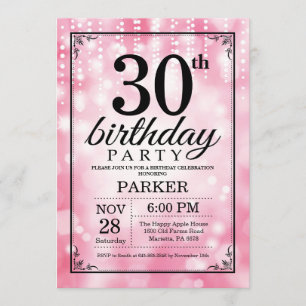 Glitter för 30års födelsedaginbjudanrosor inbjudningar