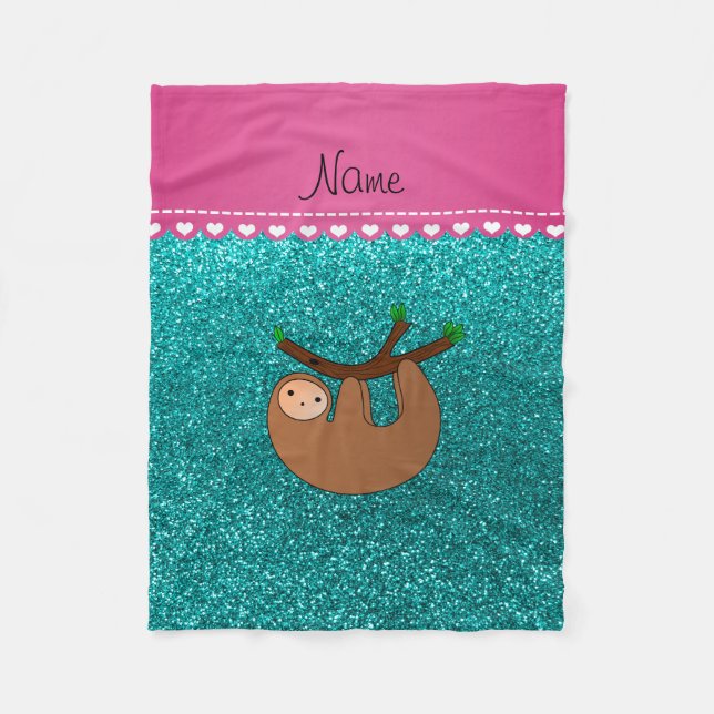 Glitter för aqua för känd sloth för personlig fleecefilt (Framsidan)