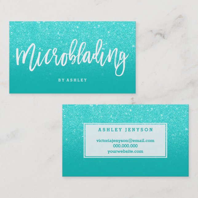 Glitter för aqua för Microblading elegantt Visitkort (Fram/baksida)