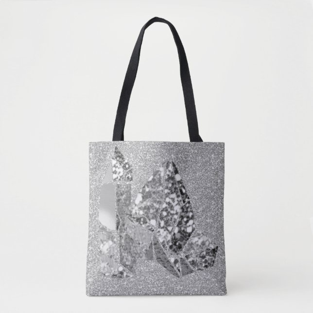 Glitter för Faux för silvergrå färgkristaller Tygkasse (Framsida)