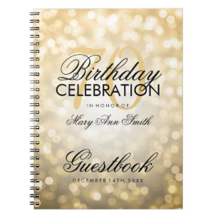 Glitter för födelsedagsfest för Guestbook 70th Anteckningsbok Med Spiral