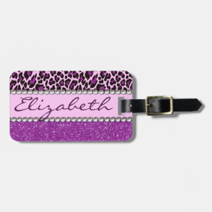 Glitter för Leopard för personligadress Bagagebricka