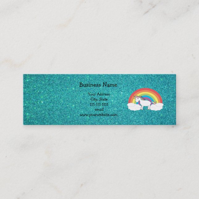 Glitter för regnbågeunicornturkos mini visitkort (Framsida)