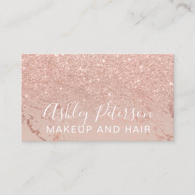 Glitter för rodnad för Makeupmarmortypografi rosa Visitkort (Framsida)