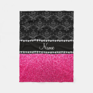 Glitter för rosor för personlignamnsvart damasta fleecefilt