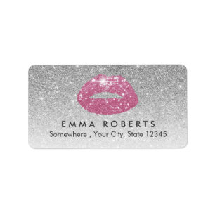 Glitter för silver för rosa läppar för adressetikett