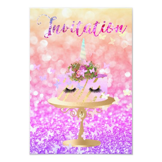 Glitter för tårtaUnicornparty piskar den rosa 8,9 X 12,7 Cm Inbjudningskort