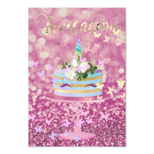 Glitter för tårtaUnicornparty piskar rosa rosGlam 8,9 X 12,7 Cm Inbjudningskort
