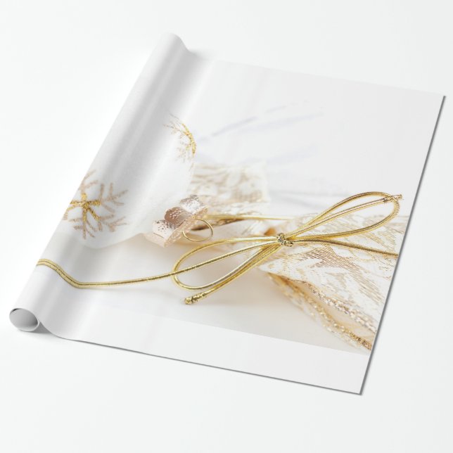 Glitter för vit för julprydnadar utsmyckat guld- presentpapper (Utrullad)