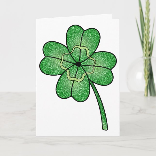 Glitter Four Leaf Clover Helgkort (Framsida)