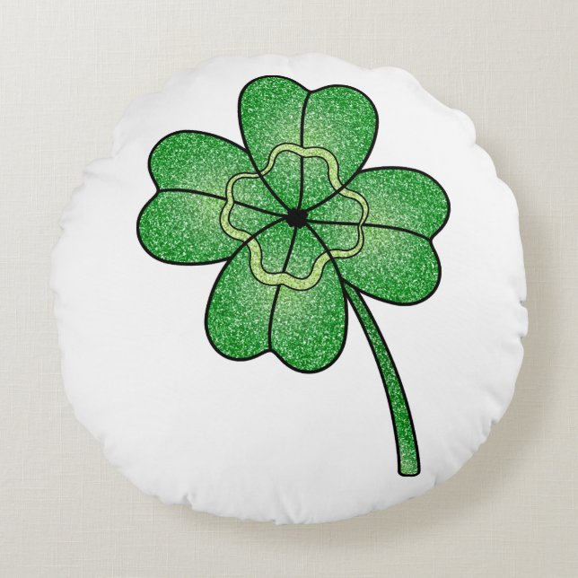 Glitter Four Leaf Clover Rund Kudde (Framsidan)