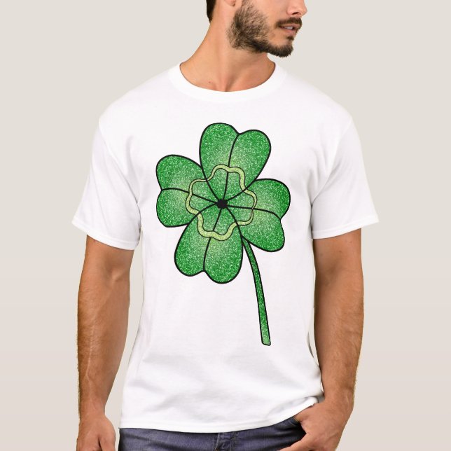 Glitter Four Leaf Clover T Shirt (Framsida)
