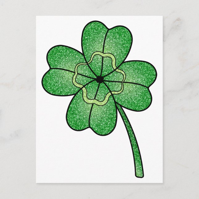 Glitter Four Leaf Clover Vykort (Framsida)
