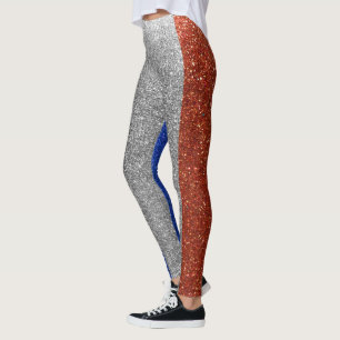 Glitter Fransk Flagga Paris Frankrike Mode Snyggt Leggings