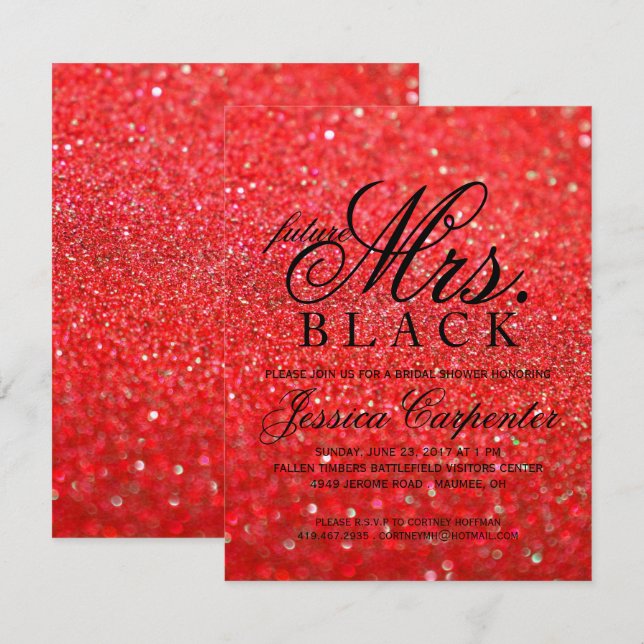 Glitter Future Mrs Red Inbjudningar (Fram/baksida)
