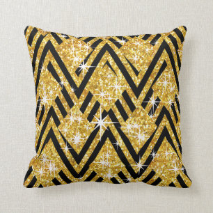 Glitter Geo Chevron Bling guld Kudde