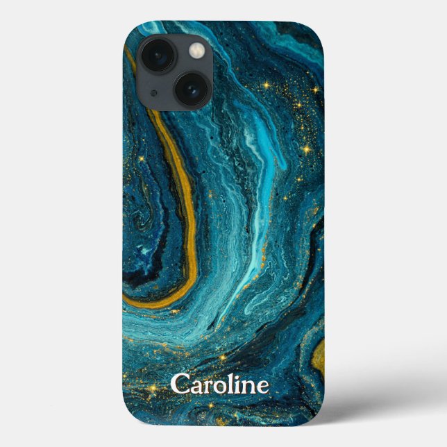 Glitter gigle Marble Art Blue Guld Monogram (Baksida)