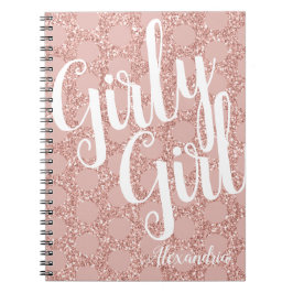 Glitter Girly Girl Polka Dot Namn Rosa Anteckningsbok