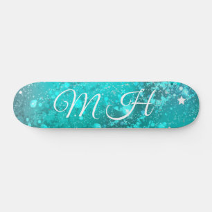 Glitter Girly Grönt Sjöjungfru Monogram Fantasy Te Mini Skateboard Bräda 18,5 Cm
