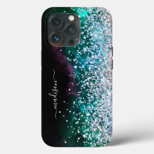 Glitter Girly Modern Glitter Sweet 16 Svart Silver